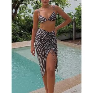 Agua Bendita Skirt Cover up Mini Dress Multiuses Zebra Print Sz S NWT